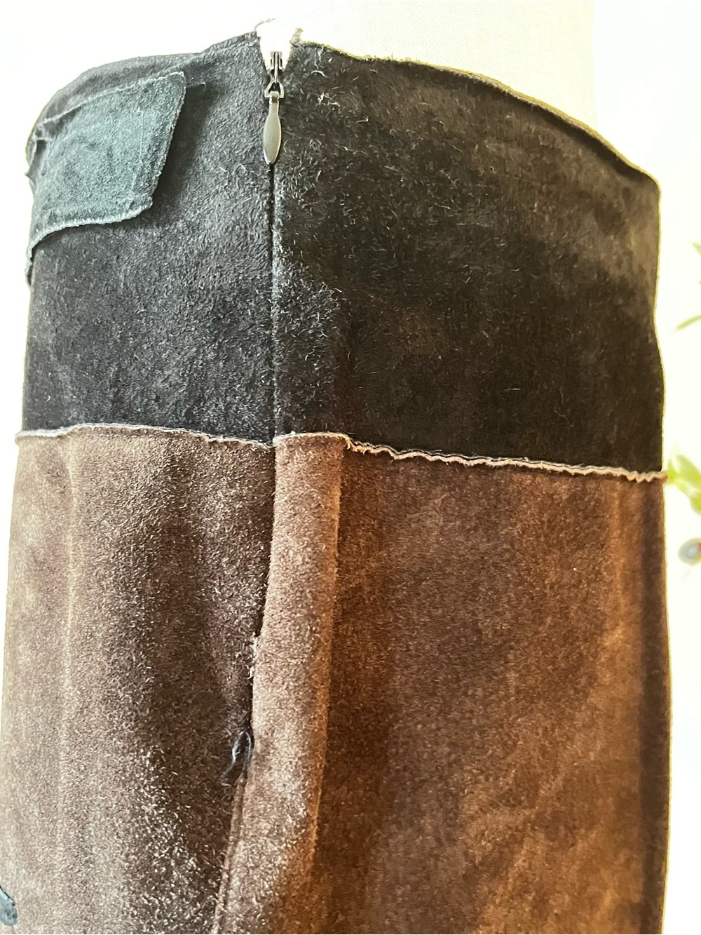 Vintage Y2K  Illia Anthropologie Genuine Leather Patchwork Suede midi Skirt - Picture 3 of 8